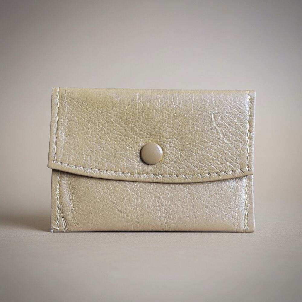 Vintage Beige Leather Snap Coin Purse Change Pouch Mini Wallet